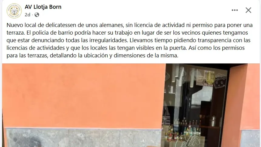 Captura de pantall del facebook de la AV Llotja Born