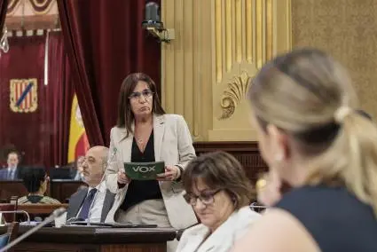 Manuela Ca&ntilde;adas, portavoz de VOX, dirigiendose a la presidenta del Govern , Marga Prohens.