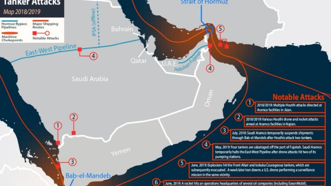 Infografia de los ataques alrededor del estrecho de Ormuz