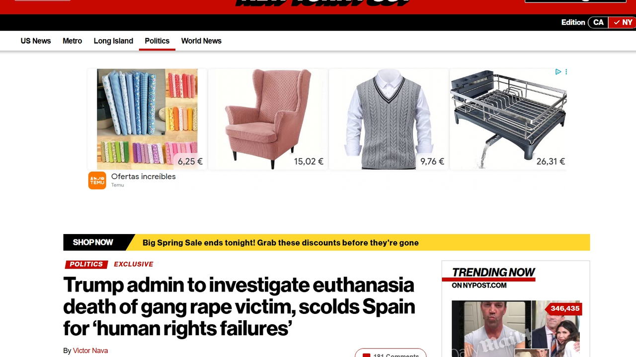 New York Post. Captura de pantalla de la noticia