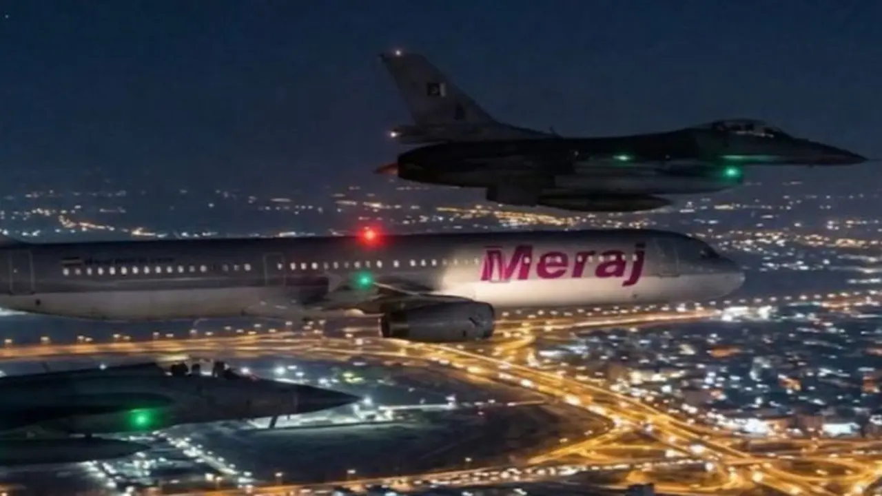 Avi&oacute;n de la delegaci&oacute;n iran&iacute; escoltado por caza