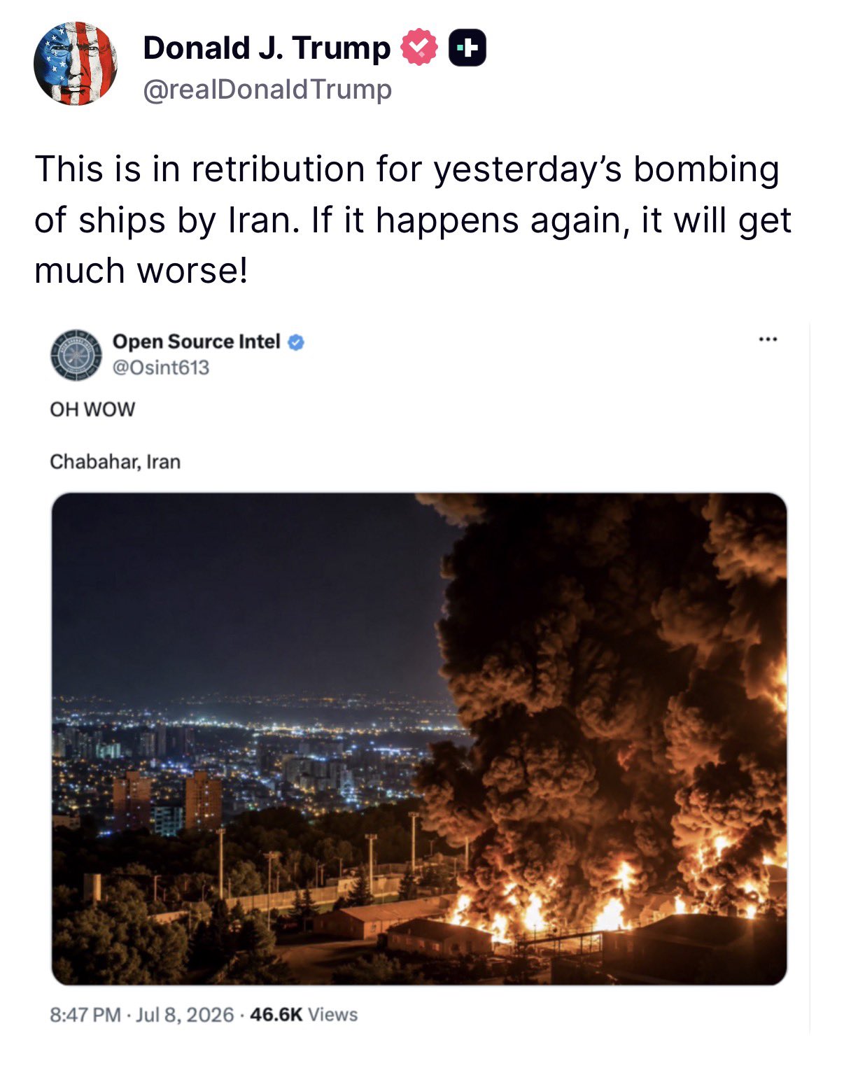 Imagen del bombardeo en Irán